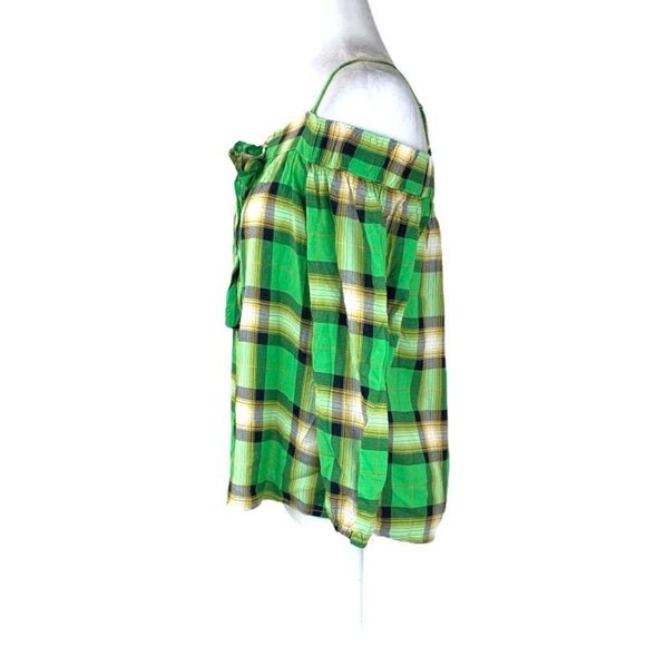 Iky & Me Top Long Sleeve Women's Plaid Blouses Green Size M - Picture 3 of 11